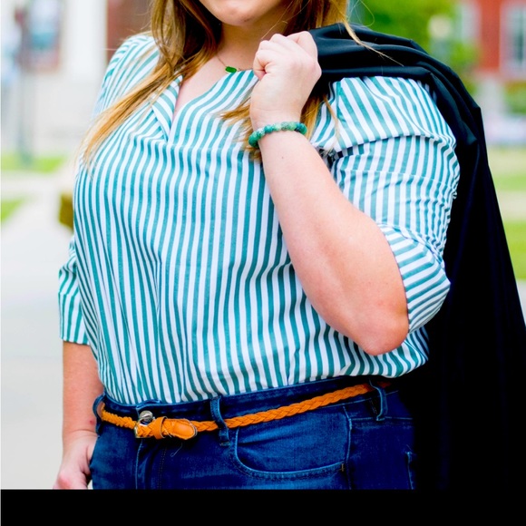 Preston & York Tops - Preston & York Blouse with Green and White Stripes